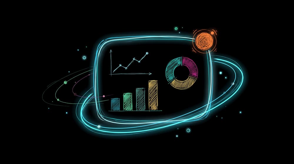 Dashboard with sales charts on an orbit: ecommerce analytics