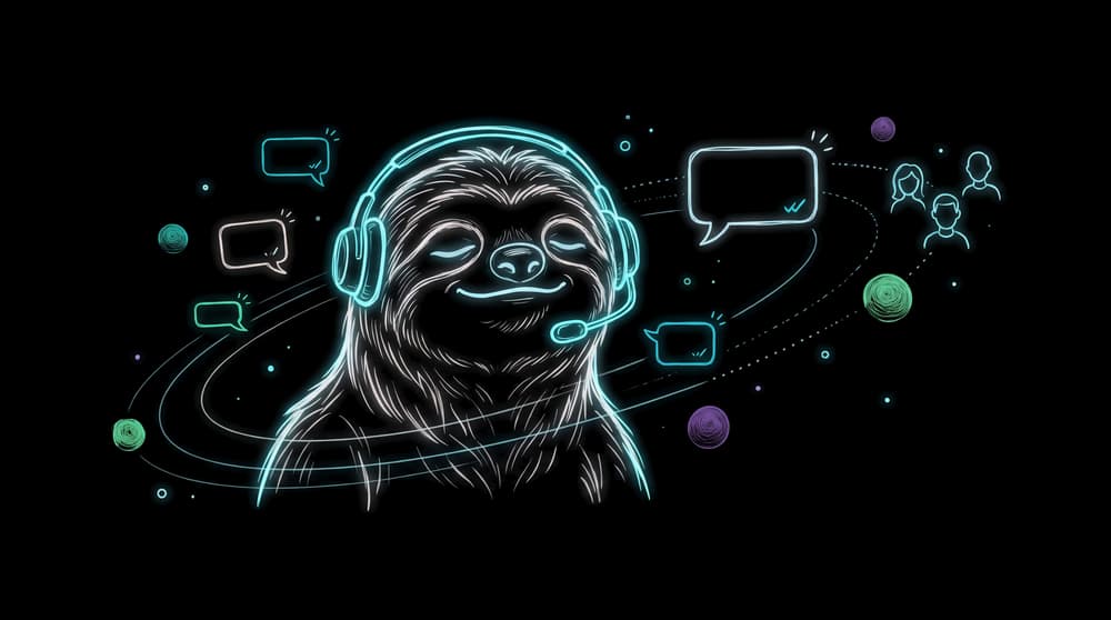 Sloth in a headset answering customer chats: ecommerce customer service