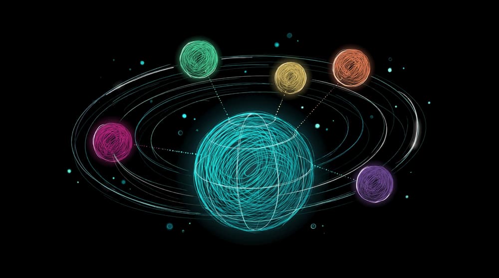Wireframe globe circled by planets: ecommerce localization for new markets